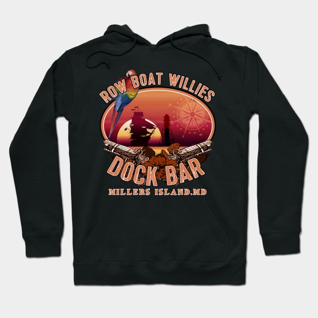 Row Boat Willies Dock Bar Millers Island Maryland Hoodie by Joaddo